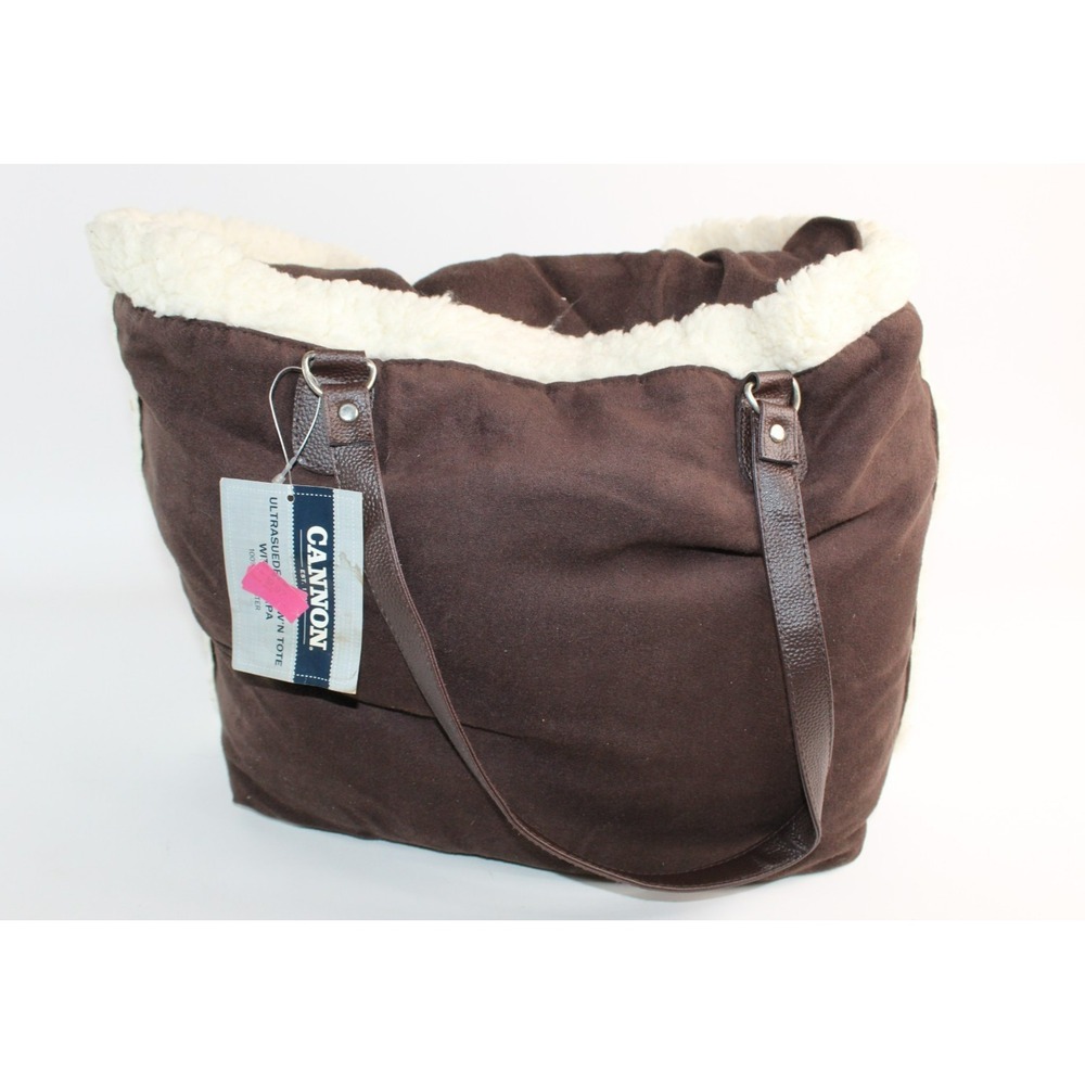 Vintage SEARS Cannon Ultrasuede Throw N Tote with Sherpa Brown Bage & Blanket